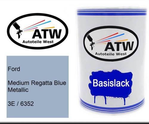 Ford, Medium Regatta Blue Metallic, 3E / 6352: 500ml Lackdose, von ATW Autoteile West.
